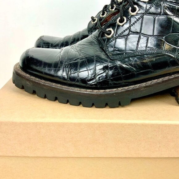 Cesare Paciotti Y2K Black Leather Embossed Croc Lace Up Combat Boots Sz 7 - Picture 9 of 16